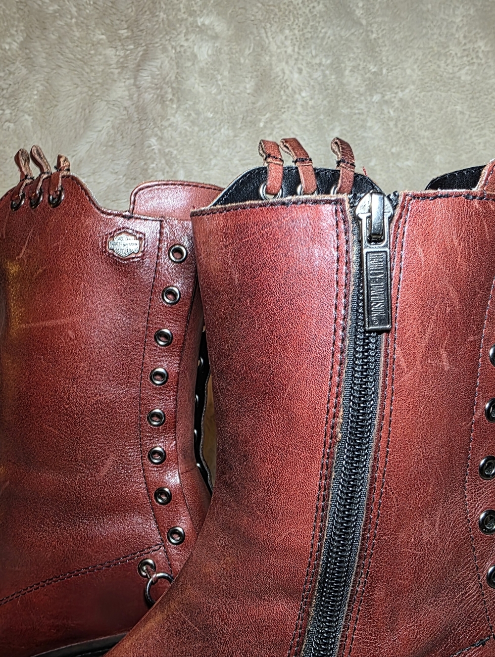 Harley-Davidson Vannis Red Leather Moto Boots - Size 6 - MINT Rare - Picture 3 of 15